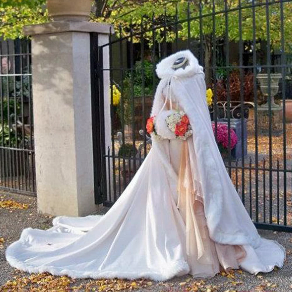 Winter Long warm Wedding capes wedding cloak Floor Length Bride shawl Faux fur cape coat adult Bridal Wrap