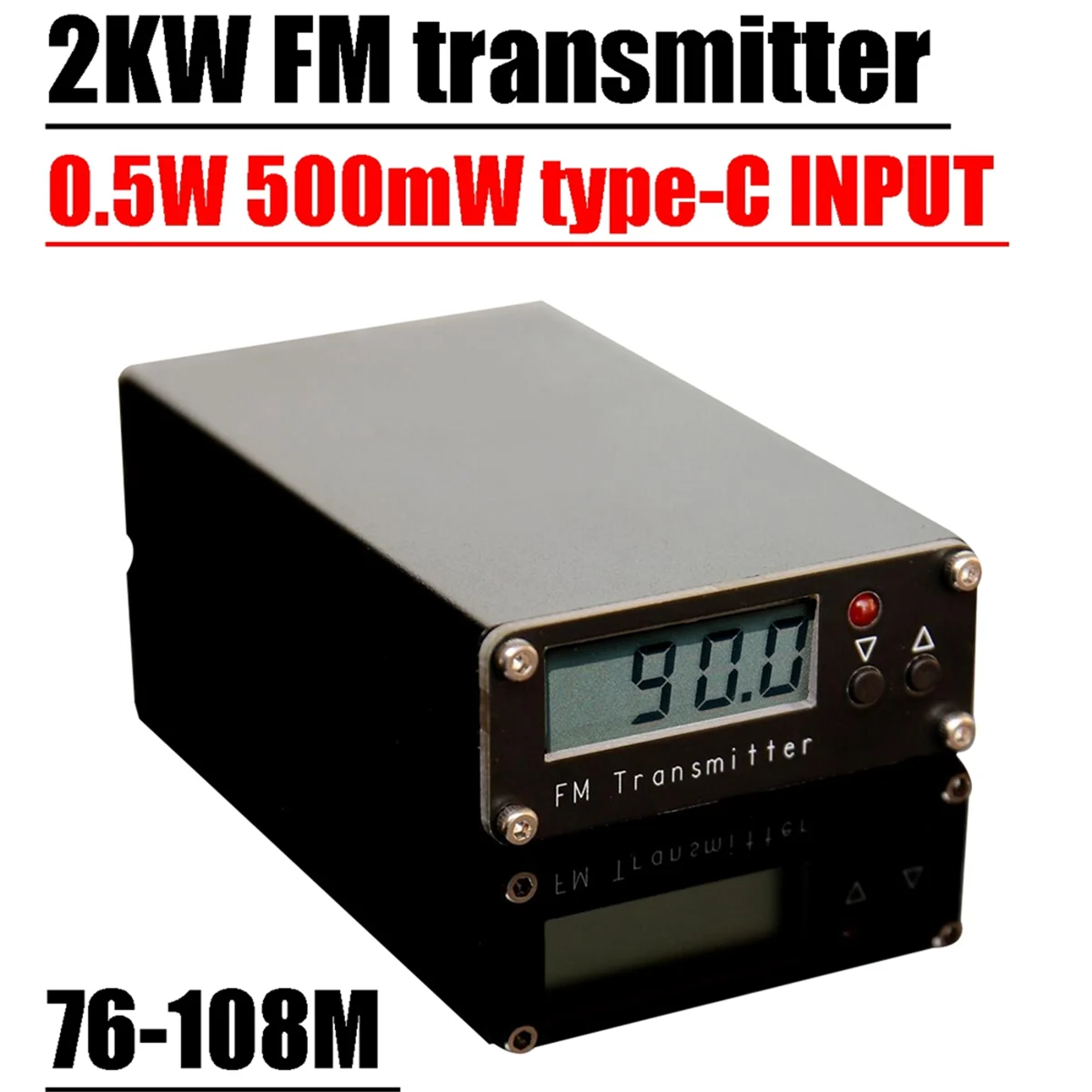 2KM FM Transmitter 76-108Mhz Digital Display 0.5W 500mW Stereo Transmitter for DSP Radio Broadcast Station with Antenna