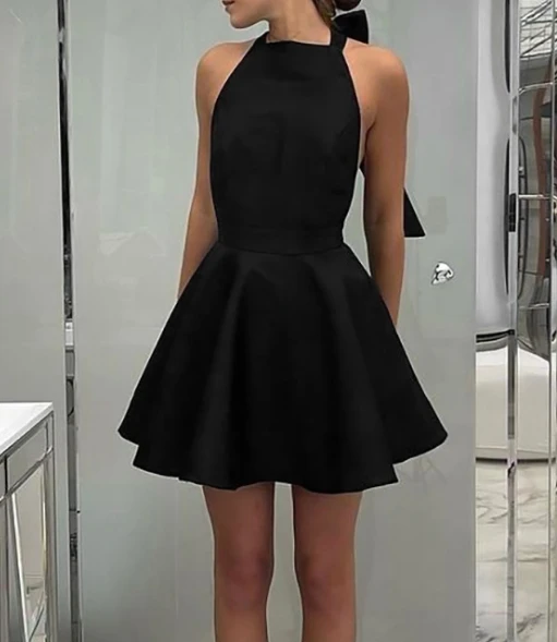 

Party Dresses for Women 2024 Women's Short Skirt 2024 Summer High Waist Dress Fashion Sexy Black Sleeveless Hanging Neck Dress