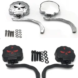 Universal Motorcycle Bike Skeleton Skull Rear View Side Mirror 8mm 10mm For Harley Chrome Black