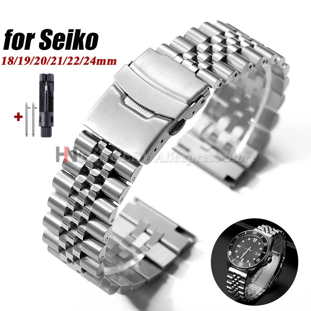 Edelstahl-Uhrenarmband mit geradem Ende für Seiko SKX007/009 für Jubilee-Metallarmband 18 mm 19 mm 20 mm 21 mm 22 mm 24 mm