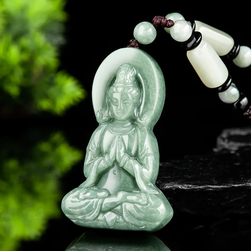 Imagem -02 - A-grade Jade Bean Semente Colar para Homens e Mulheres Tridimensional Guanyin Bodhisattva Pingente Jadeite Jóias Atacado Natural