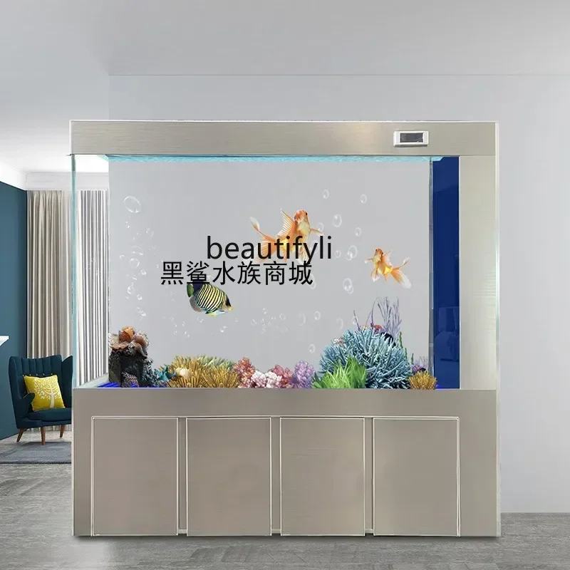 

2003Легкий роскошный аквариум для гостиной, большой напольный экран, перегородка, ультрабелый стеклянный нижний фильтр для аквариума