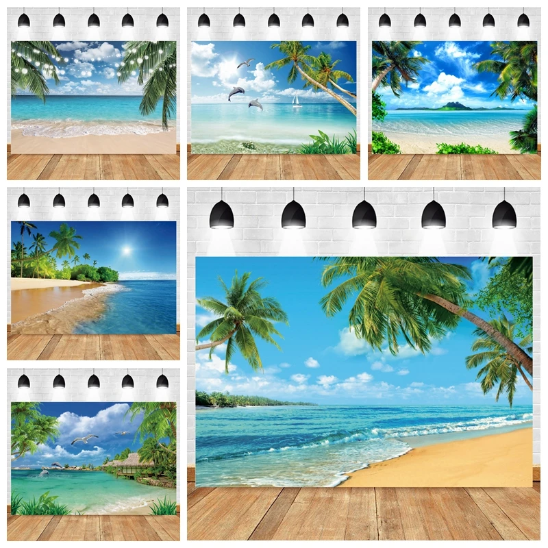 

Summer Hawaii Party Photography Backdrop Coconut Seaside Beach Baby Portrait Background Photographic Kid Photo Studio Photophone