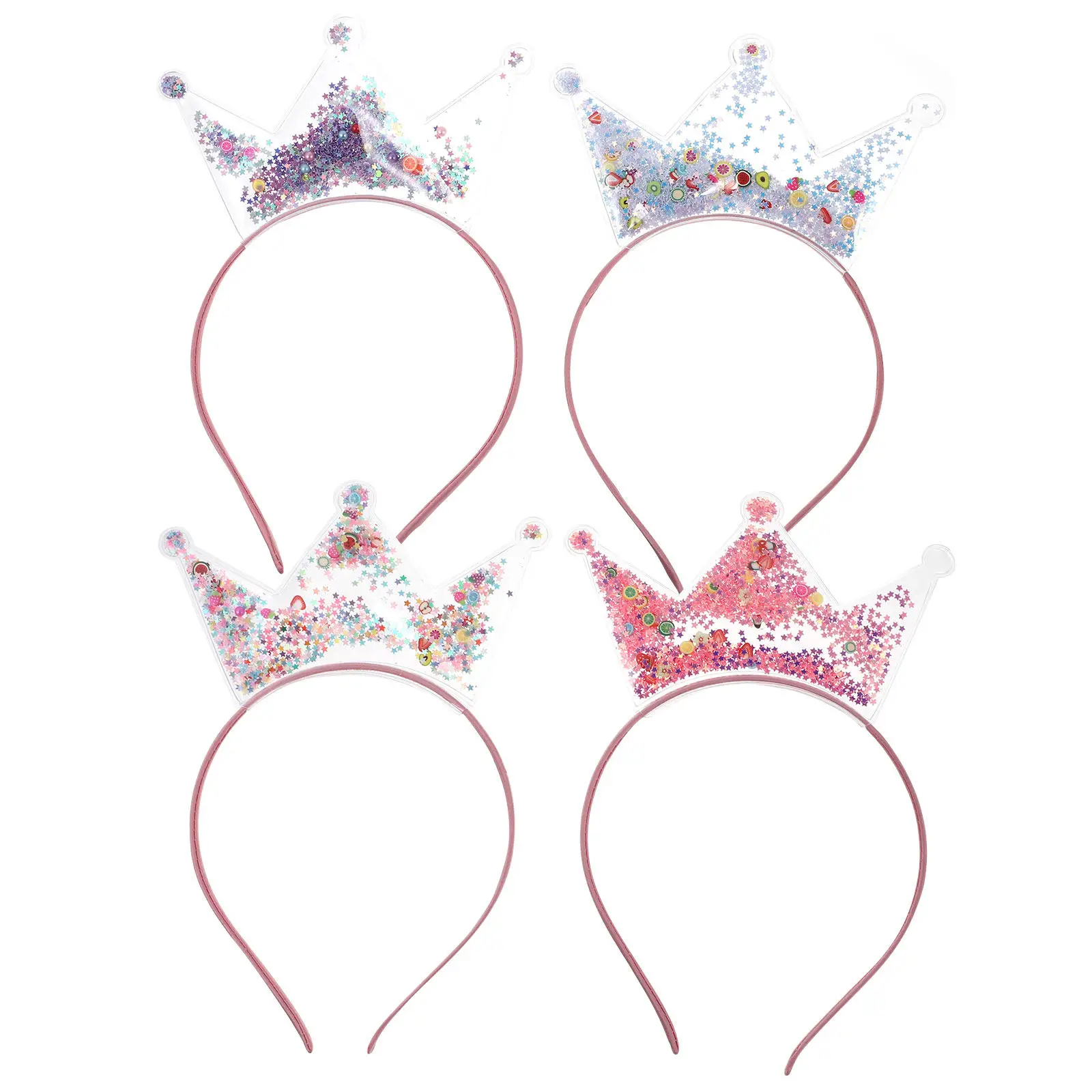 4Pcs Glittering Crown Headdress Hair Hoops with Twinkle Sequins for Stage Performance Party Festival Costume Ball Hair