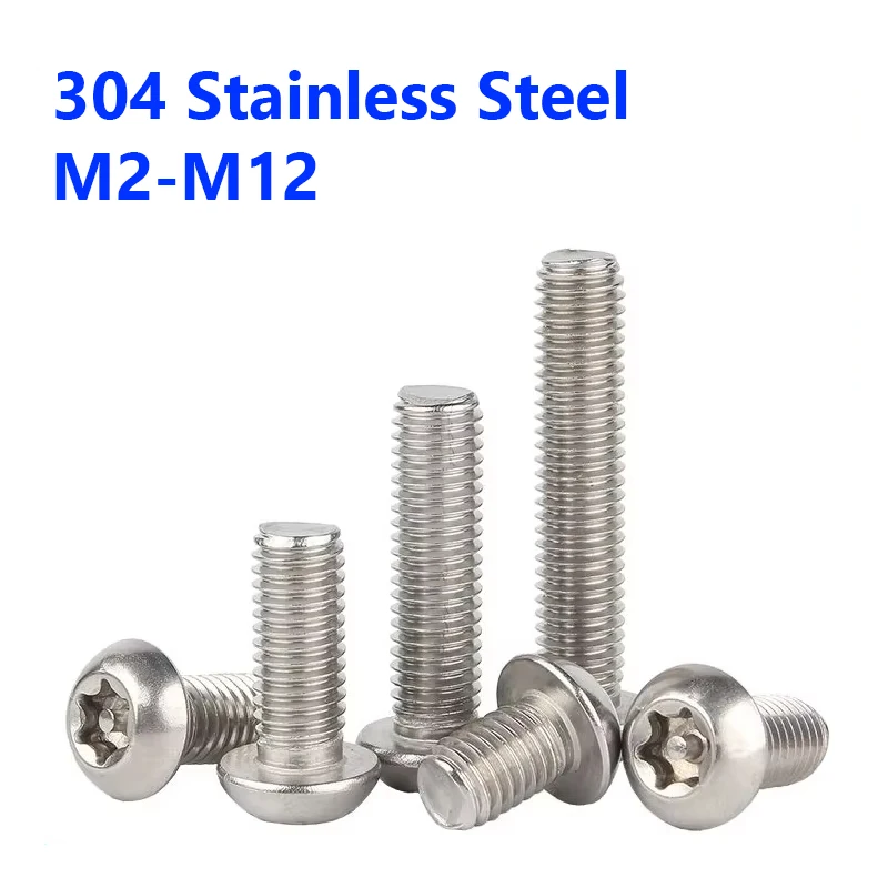 1~50Pcs Six Lobe Torx Round Head Screw M2 M2.5 M3 M4 M5 M6 M8 M10 M12 304 Stainless Steel with Pin Anti-theft Tamper Proof Screw