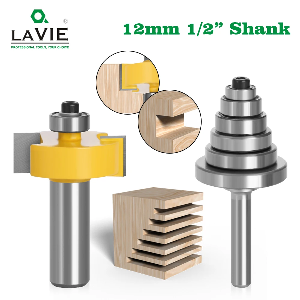 LAVIE 12mm 12.7mm Shank Rebate Router Bit Set With 6 Bearings Adjustable 1/2" Rabbeting Cutter For Woodworking Jointing MC03020
