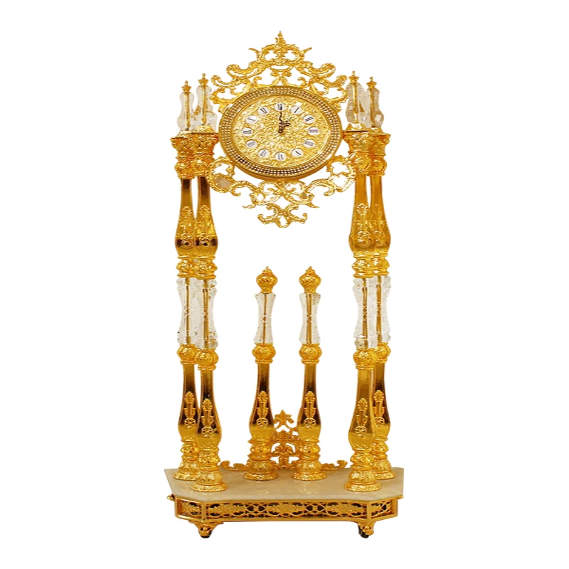Luxury large bronze bell crystal column creative handmade floor clock luxury living room vertical imported movement fashion