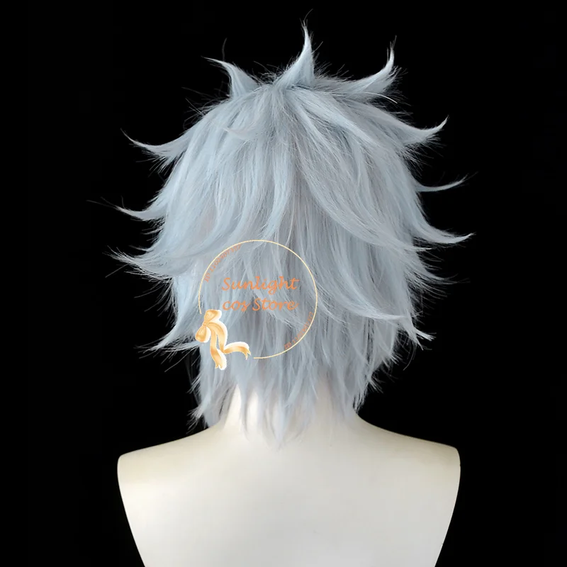 Doctor II Dottore Cosplay Wig Dottore  Fatui Wig Light Blue Heat Resistant Hair Halloween Wigs In Stock + Wig Cap