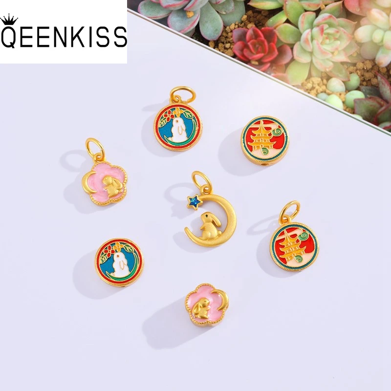 QEENKISS AC536 Fine Wholesale Fashion Kids Girl Friend Party Birthday Wedding Gift Rabbit Moon DIY Bead Charm For Bracelet 1PC