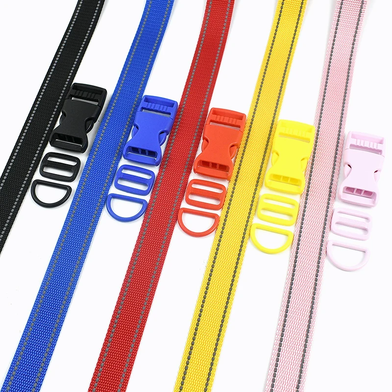 

1-5Sets 25mm Reflective Nylon Webbing+Plastic Release Buckle D Ring Clasp Tri-glide Slider Bag Straps DIY Sewing Accessories