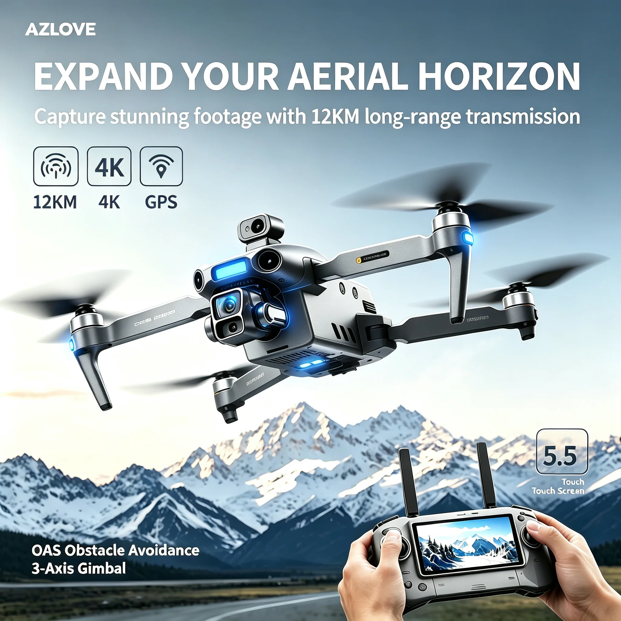S880 Aerial Photography Drone, Dual GPS Quadcopter with 4K 3-Axis Gimbal Transmission & 5.5
