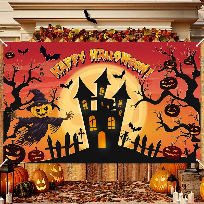 Halloween Poster Backdrop Photography Background Horror Moon Night Flags Banner Grimace Pumpkin Ghost Halloween Party Decoration