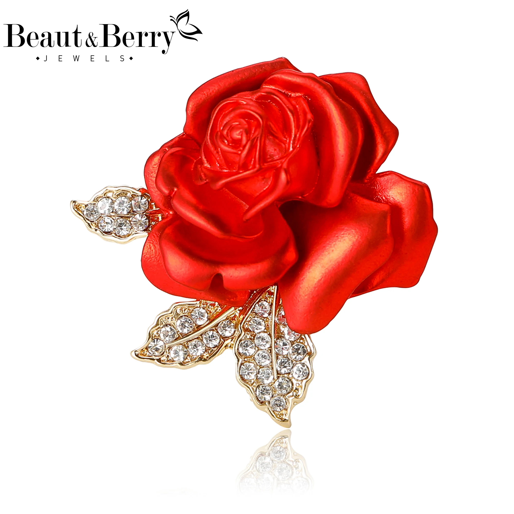 Beaut&Berry Broches de lujo con forma de flor de rosa esmaltada para mujer, broches unisex con forma de planta, accesorios de joyería para fiesta informal, regalos, decoración