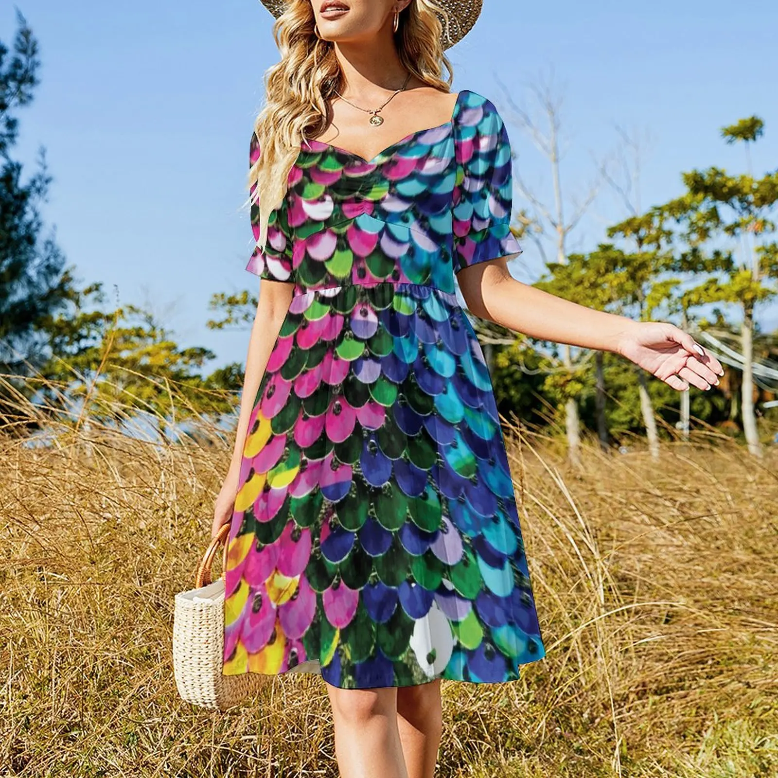 Multi-Colored (Photo of Sequins Only - Not Reflective) Short Sleeved Dress Clothing female evening dress women Dress