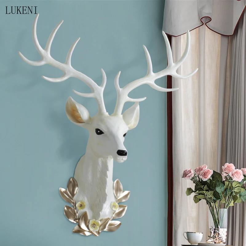 Lucky Deer Head Decoration Wall Hanging Large Nordic Style Living Room Background Wall Decoration Creative Wooden Pendant