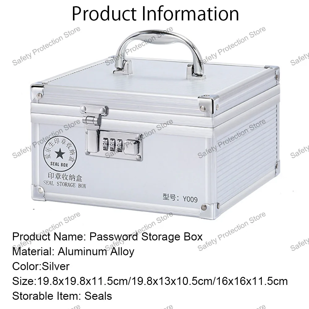 Password Storage Box 3 Digital Combination Lock Safe Box for Seals Storage Mini Box Home Office Organizer Case with Handle