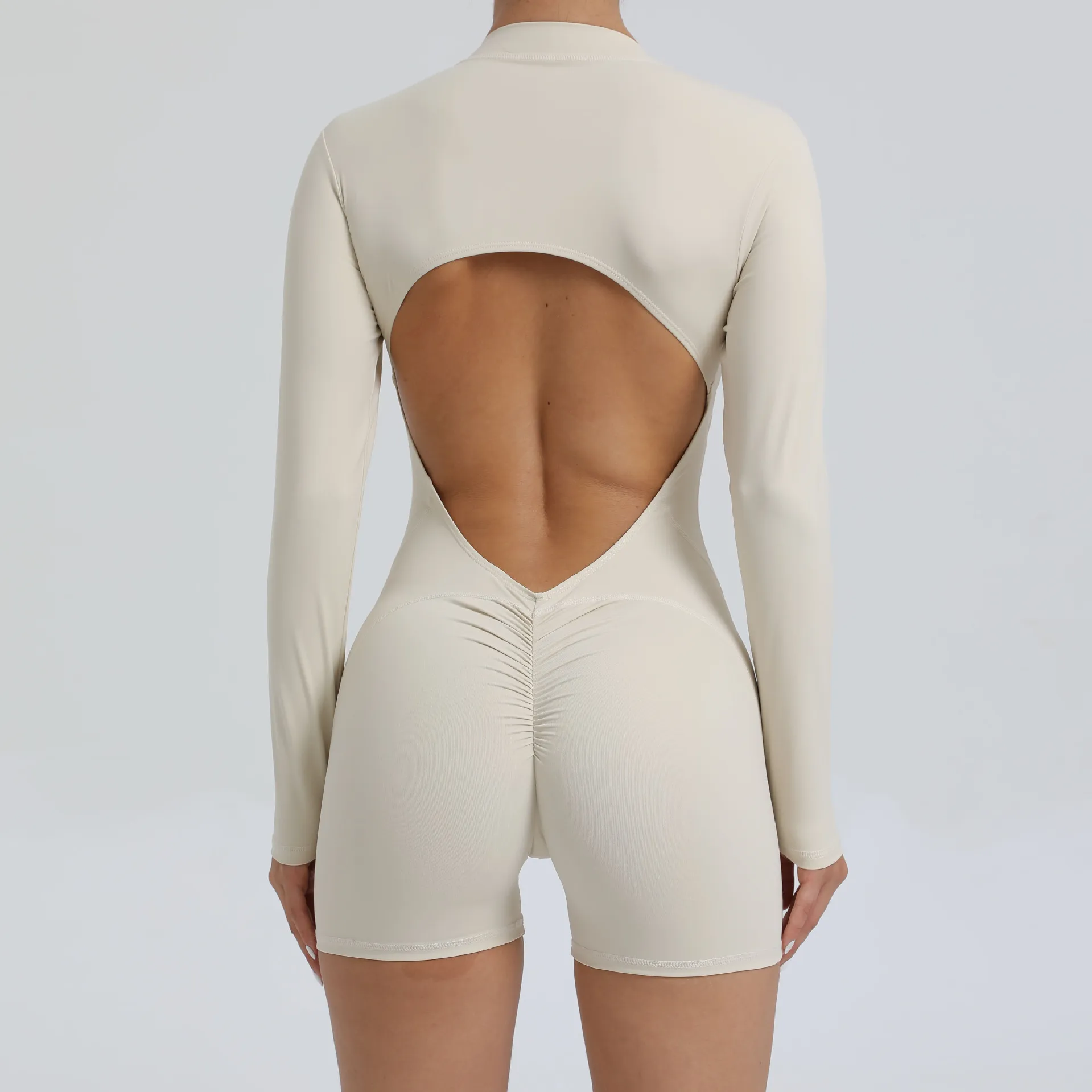 2024 Pad Zipper Long Sleeve Yoga Set Women One Piece Jumpsuit Gym Workout Shorts Fitness Stretch Bodysuit Sports Athletic Suit