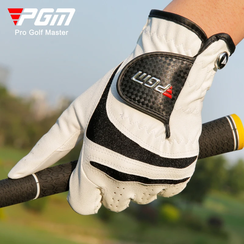 PGM 1 Pcs Men Lambskin Leather Golf Gloves Male Breathable Anti Slip Mittens Left Hand Right Hand Sport Gloves with Mark Soft