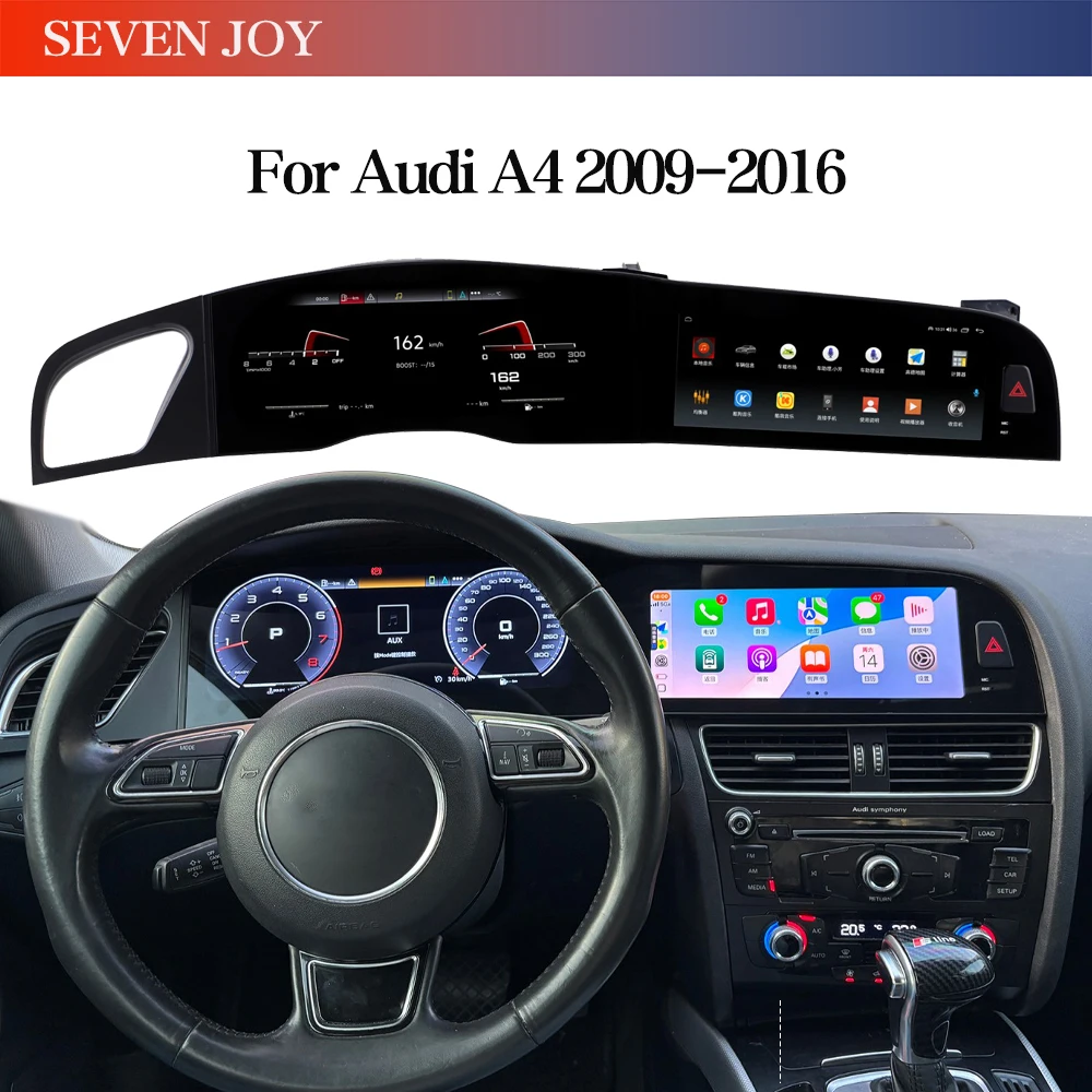 CarPlay+Android Auto Digital Instrument Cluster For Audi A4 2009-2016 Speedometer Android Radio, GPS Navigation