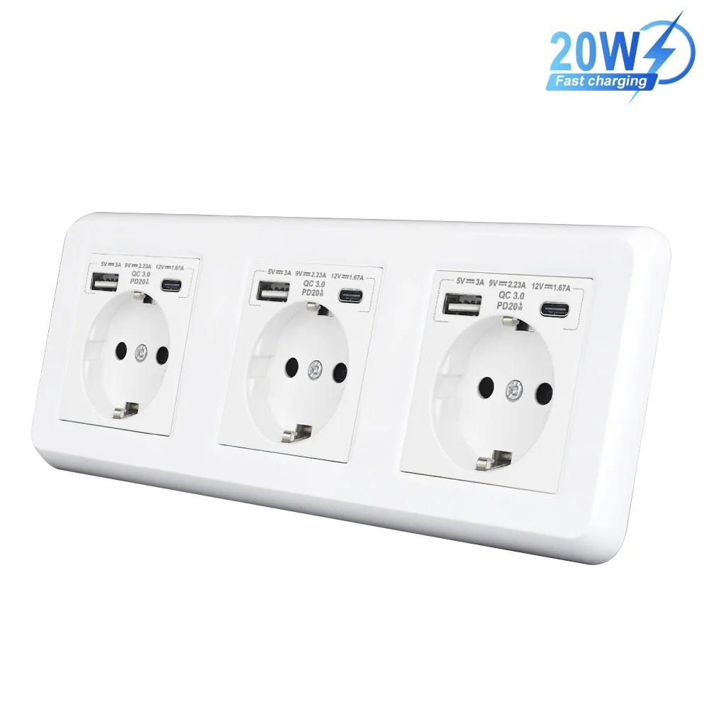 

VISWE Usb wall socket Type-c Fast Charging 20W Electrical sockets, 224mm*82mm Flame Retardant PC Panel electric plug 220v 16A