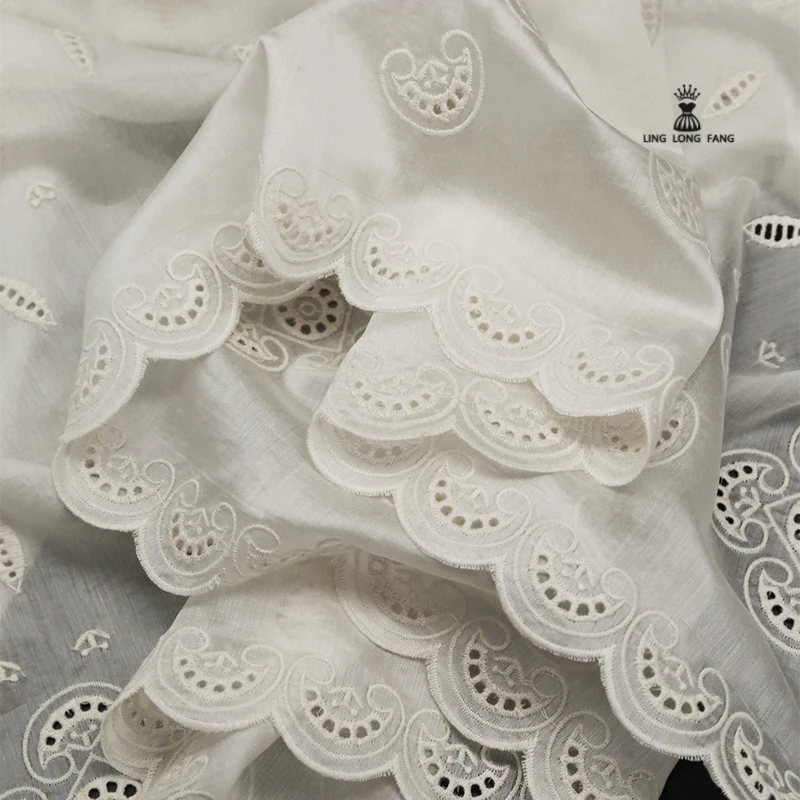 Beige Cut-out Embroidery Lace Dress Shirt Fabric Wholesale Cloth by the Meter for Sewing Diy Polyester Material