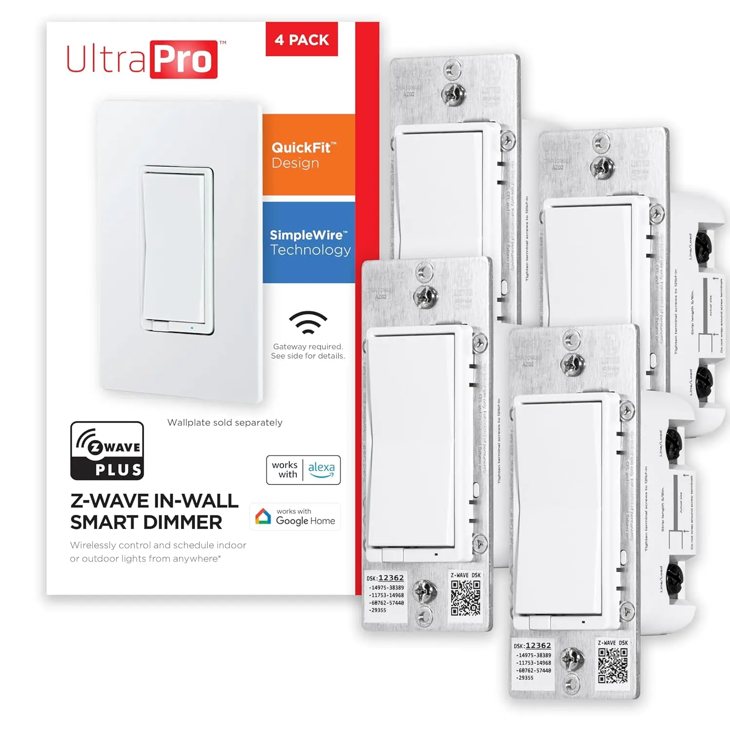 Ultrapro 700 Series Z-Wave In-Wall Smart Rocker Light Dimmer With Quickfit & Simplewire, 3-Way Ready, Works With Alexa, Google