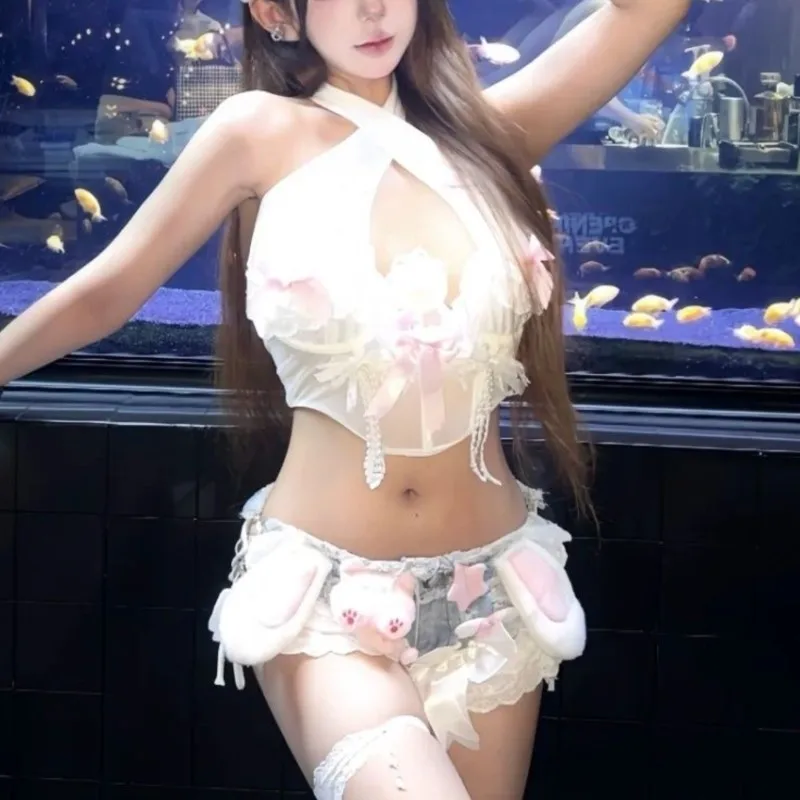 

Нишевый дизайнерский костюм ручной работы для горячих девушек, сексуальный слинг для ночного клуба, супер короткие шорты с низкой талией