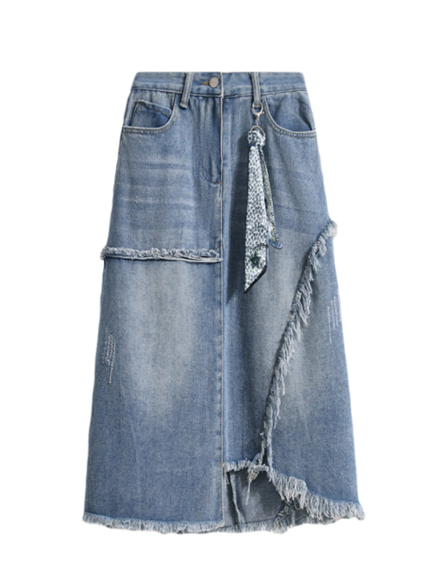 

Women Blue Mid Long Denim Skirt Vintage Aesthetic High Waist Jean Skirt Harajuku Y2k A-line Oversize Skirts 2000s Clothes Spring