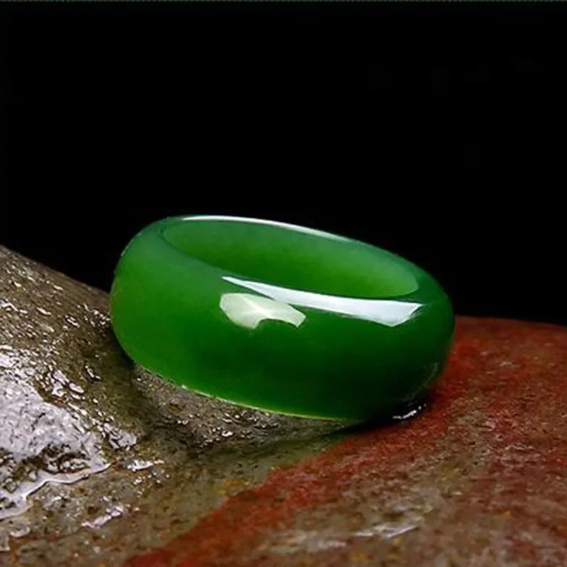 Natural Green Hetian Jade Ring Chinese Jadeite Amulet Fashion Charm Jewelry Hand Carved Crafts Gifts for Women Men Rings