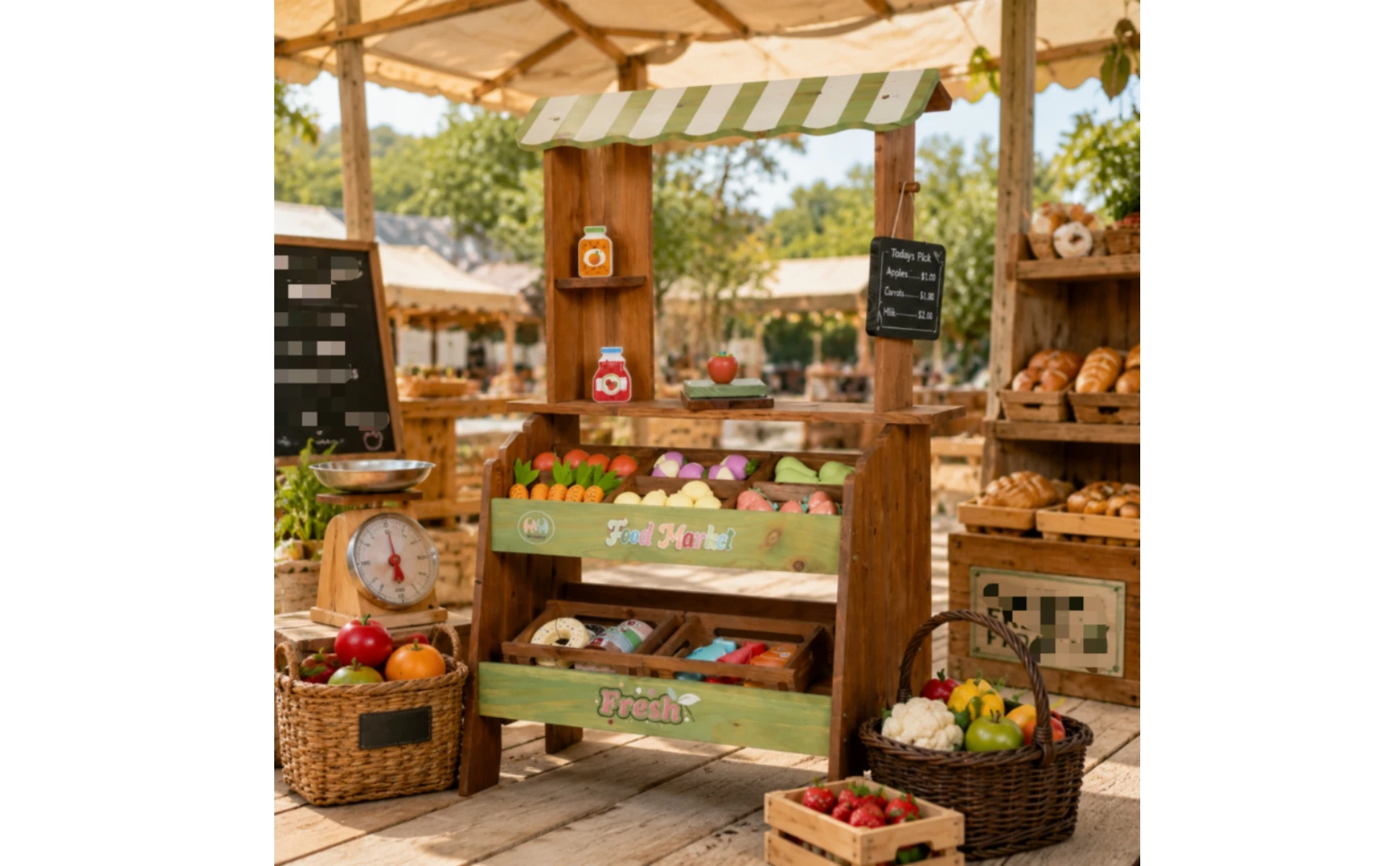 Wooden Market Stand Storage Shelves Children's Market Stand Grocery Store Playset Imagination Wooden Market Stand Storage Shelves Children's Market Stand Grocery Store Playset Imagination