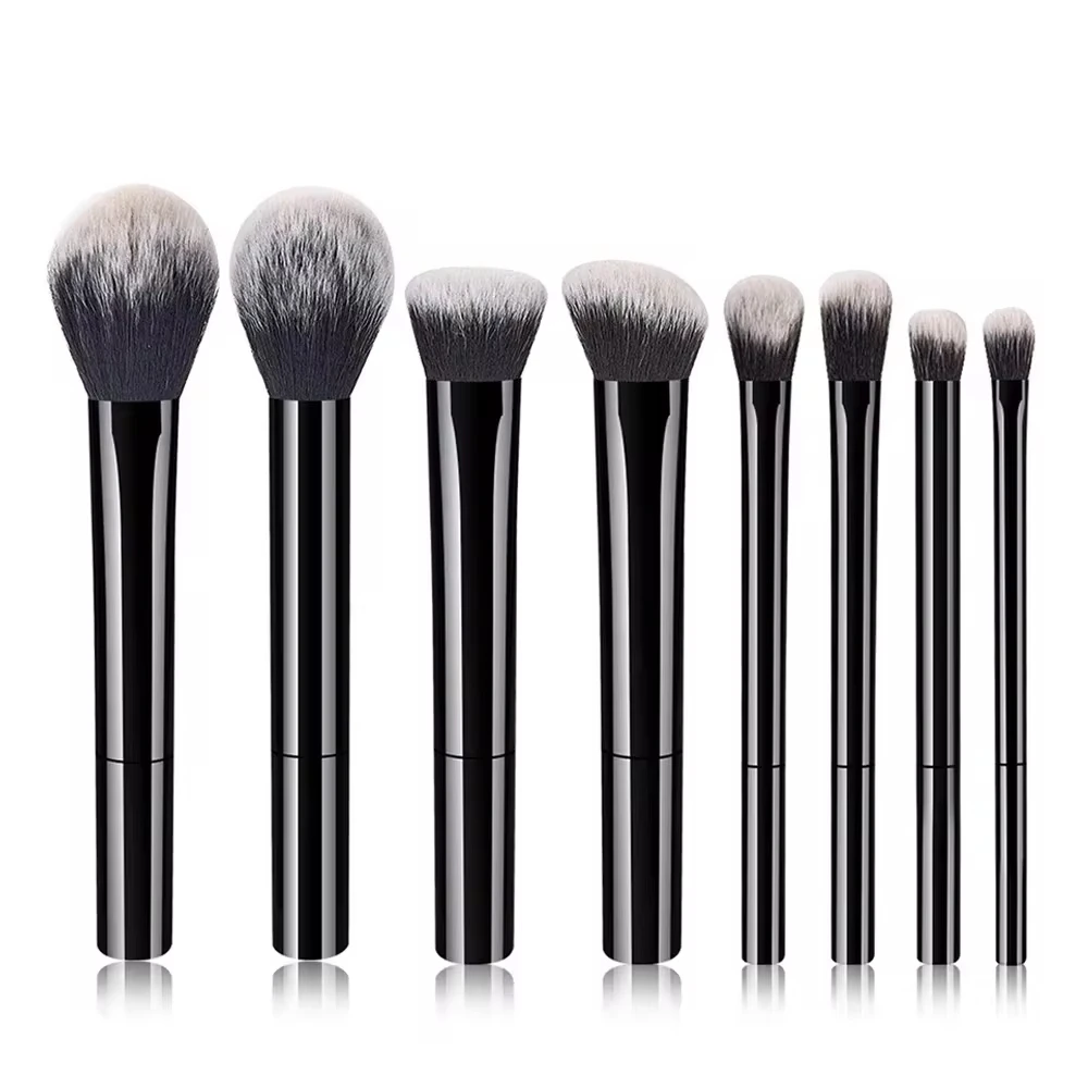 8-Piece Portable Nylon Bristle Makeup Brush Set - Multifunctional, Unscented, Suitable for All Skin Types, ABS Plastic Rod