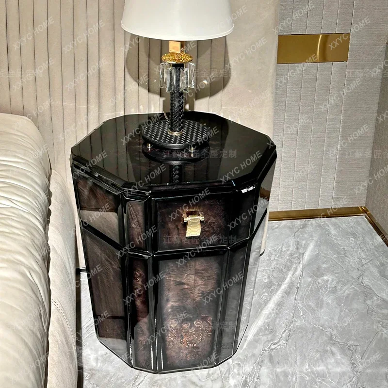 L light luxury solid wood paint bedside table villa master bedroom storage fashion and high sense