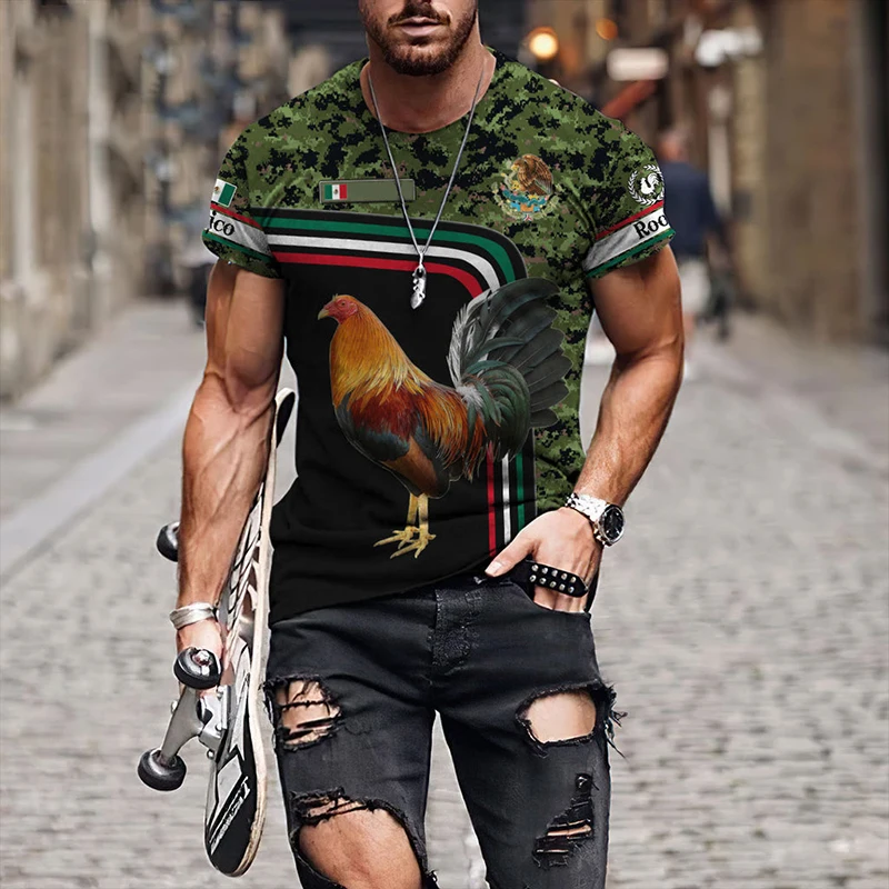 Mens T-Shirts Summer Tees Mexico Rooster Fight Champion 3D Print Casual Short Sleeve Shirt Unisex Harajuku Tops Women Streetwear