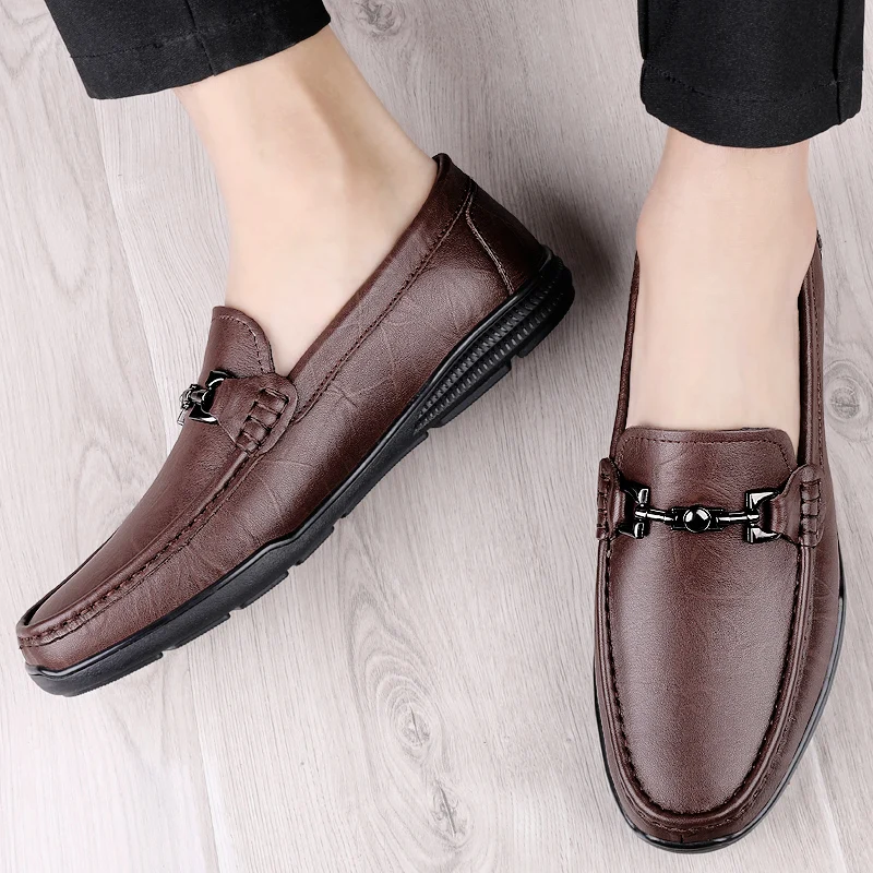 

Genuine leather peas shoes Spring Suumer new men's breathable soft sole trend all-match Black business casual leather shoes Men