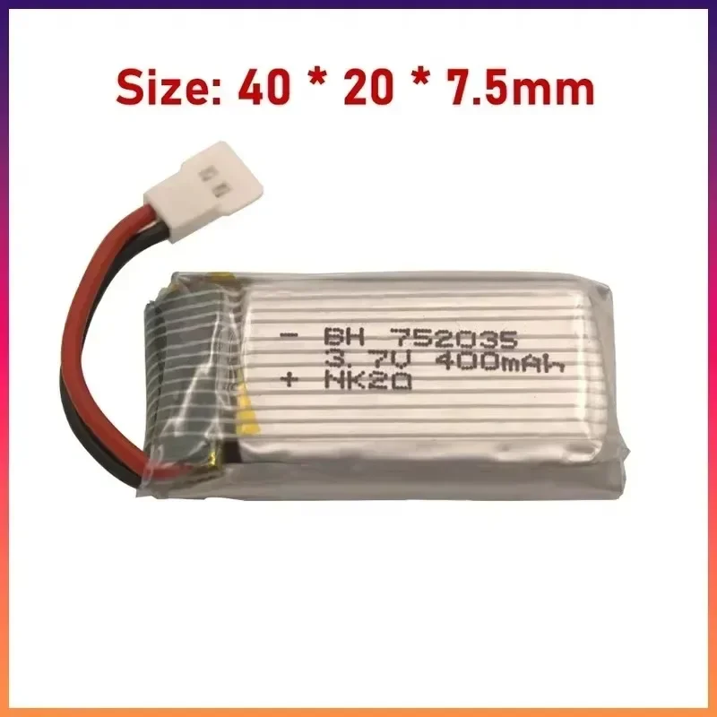 7V 400mAh Lipo Battery For Hubsan X4 H107 H107L H107D JD385 JD388 RC Drone Parts 752035 3.7v Rechargeable Battery