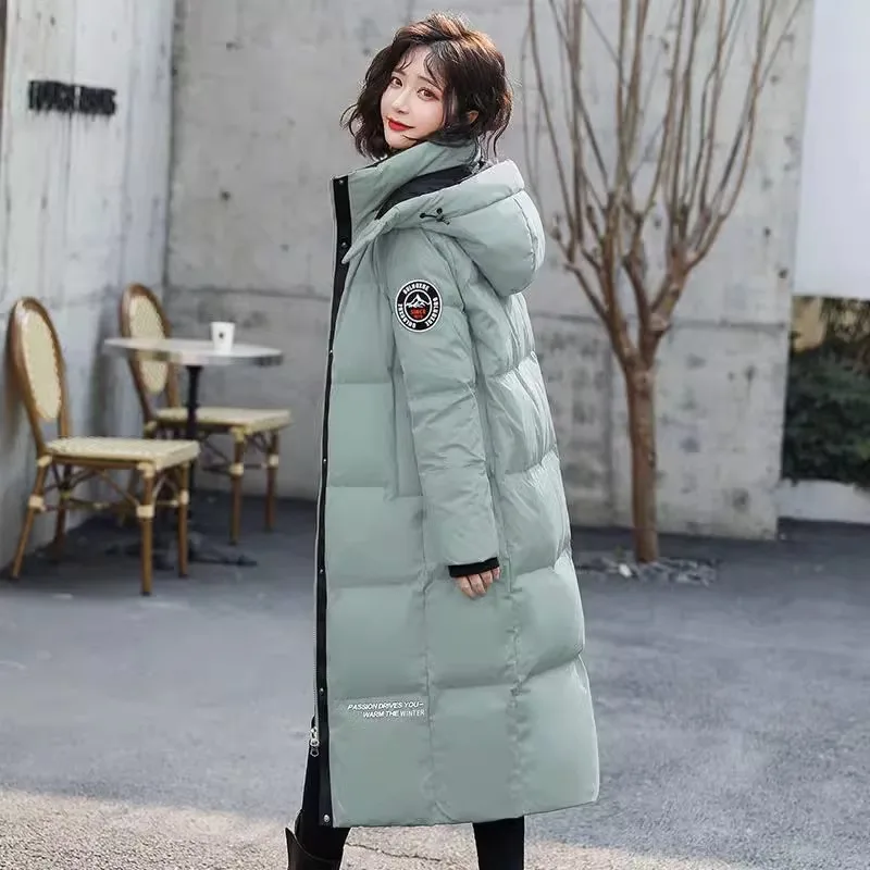 شتاء-20 ° معطف نسائي مبطن بالقطن معطف جديد بقلنسوة سميك ودافئ سترة عصرية بيضاء مبطنة أسفل معطف طويل من القطن ملابس خارجية