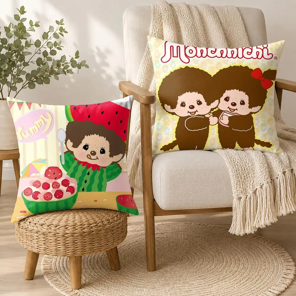 M-Monchhichi CUTE Fashion Cushion Cover Square Decorative Throw Pillow 40x40cm For Sofa Bedroom Living Room Home Decor