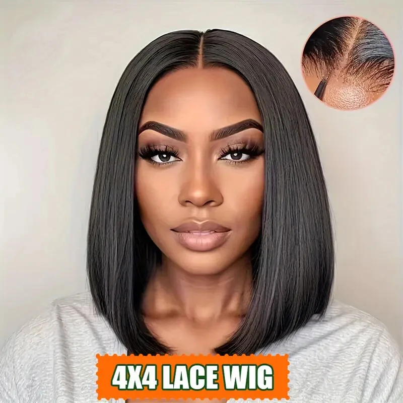 Alimice 4x4 Bob Wig Human Hair 4x4 HD Short Bob Closure Lace Front Wigs Human Hair Glueless Wigs