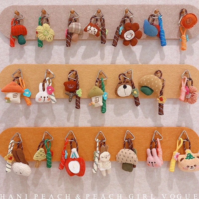 HD10145A06 Fabric Mori series literary mushroom bunny doll car keychain mobile phone chain bag pendant female