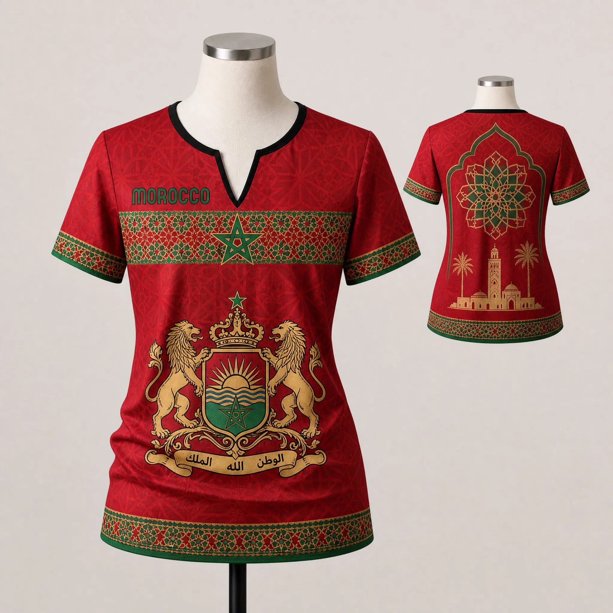 Womens Small V Neck T Shirt Morocco Crest Border Print Short Sleeve Casual Summer Top Elegant Daily Streetwear Fashion Daily Top