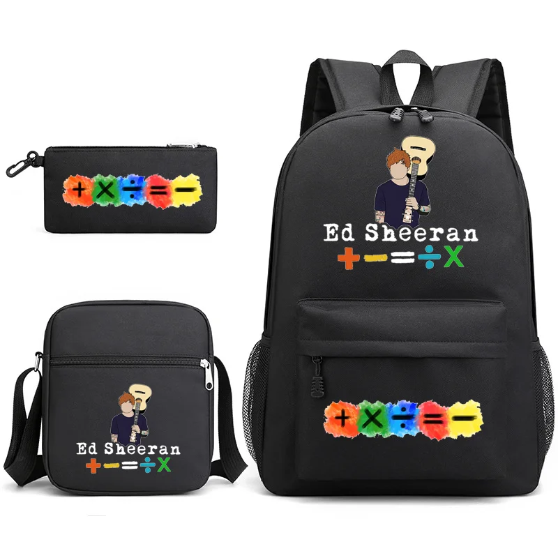 New Fashion ED Sheeran Backpack Men's and Women's School 3-Piece Rucksack Shoulder Bag Pencil Bag High Quality School Bag