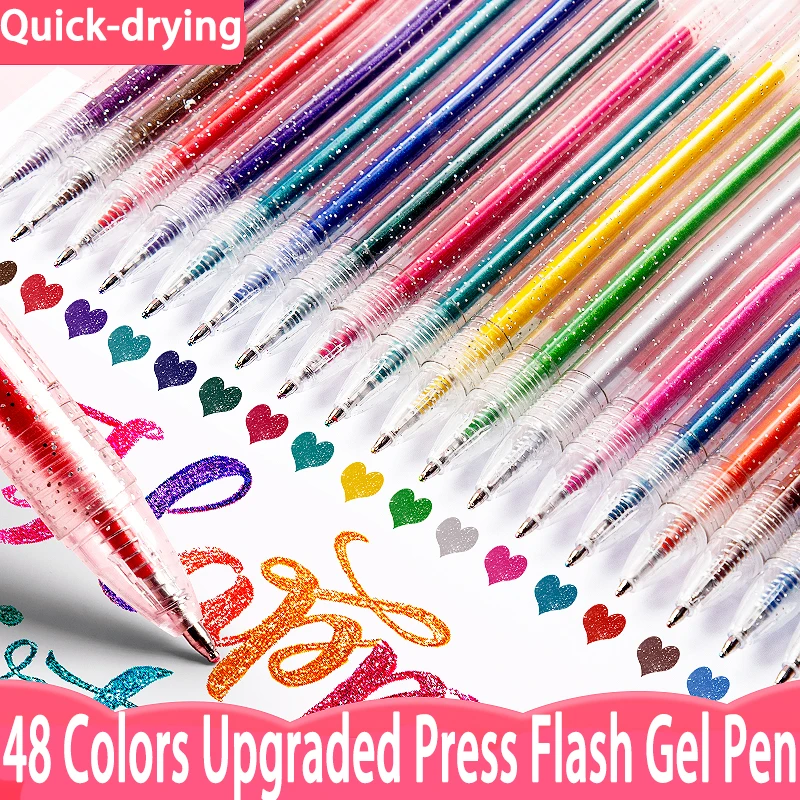 8/12/24/36/48 Kleuren Intrekbare en Uncap Type Glitter Gel Pen Balpennen Cardstock Tekening DIY Art Marker Pennen Briefpapier