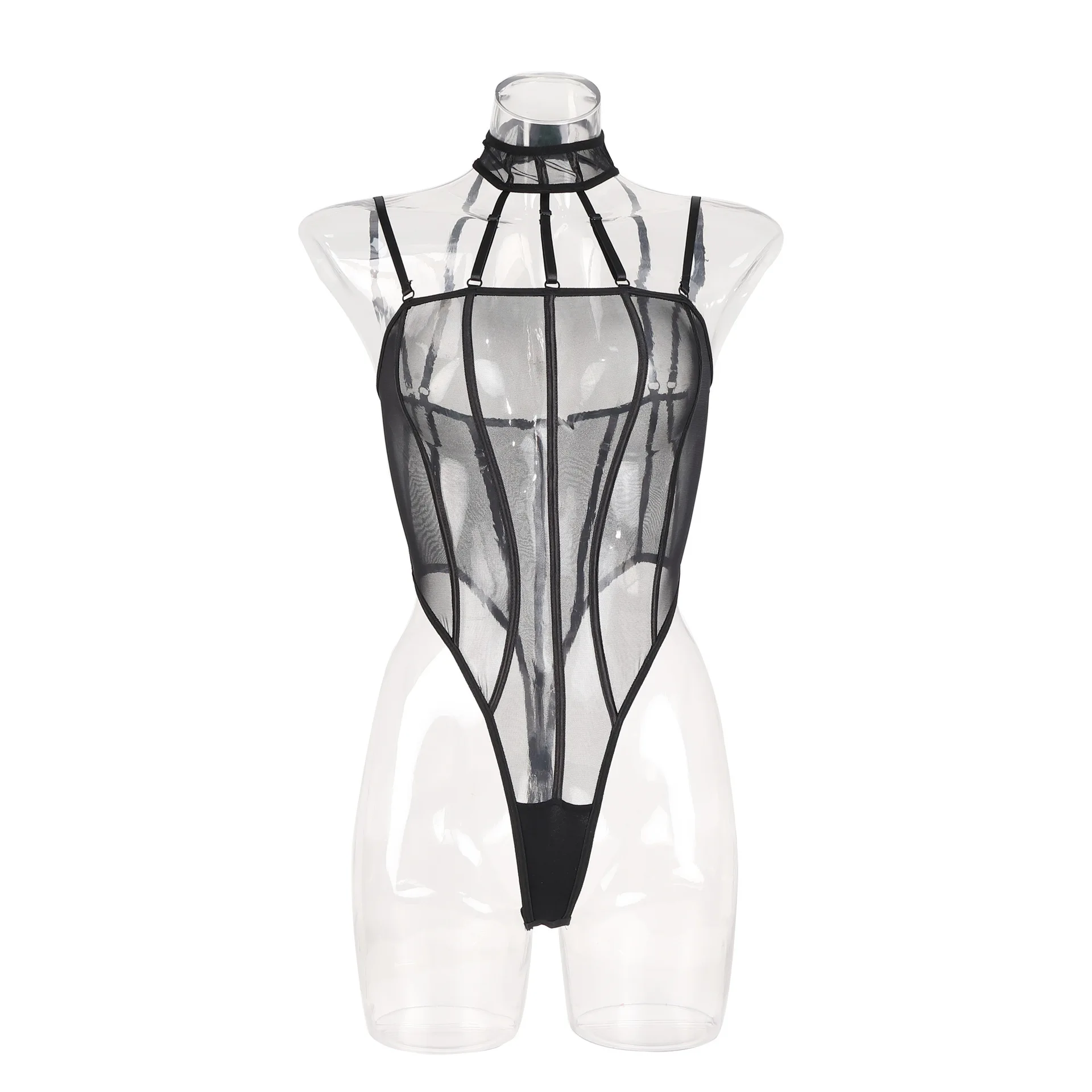 

Toucheart Erotic Bodysuit Net Clothes Halter Lace See-through Skinny Backless Sissy Premium HotSeductive Women Coquette Bodysuit