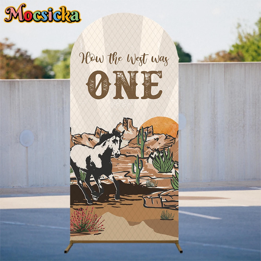 

Mocsicka One Birthday Arch Cover Backdrop Child Baby Shower Photo Arched Backgrounds Horse Mountain Cactus Decorations Photocall