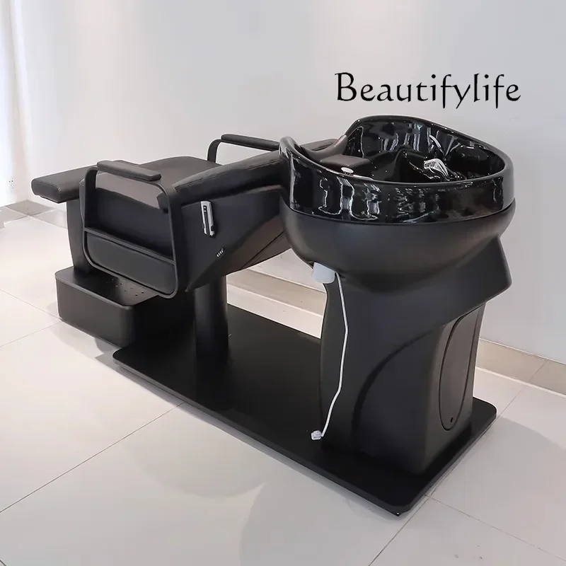 

массажное кресло Barber Shop Shampoo Chair Lying Half Flushing Bed High-End Stainless Steel Ceramic Deep Basin Hair Punch Bed