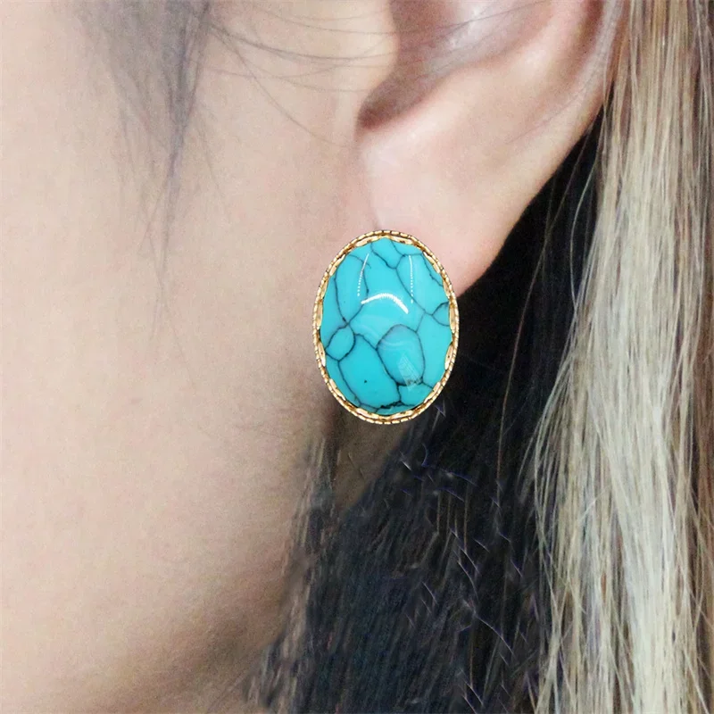 5 Colors Synthetic Turquoises Necklace Earring Ring Jewelry Set For Women Gold Color Fashion Red White Blue Stone Women Set