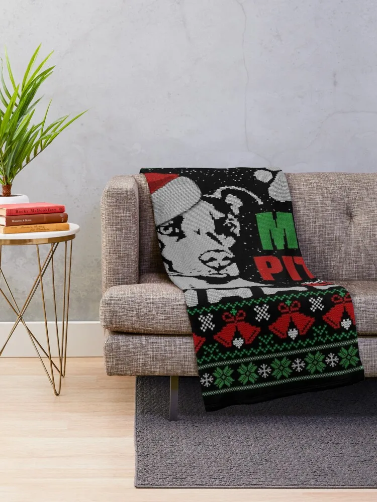 Merry Pitmas Ugly Sweater Pitbull Dog Christmas Throw Blanket Luxury For Decorative Sofa Blankets