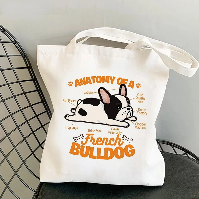 Simpatica borsa per la spesa Bulldog francese Casual riutilizzabile Eco Tote Bag per donna borsa Shopper di grande capacità con manico