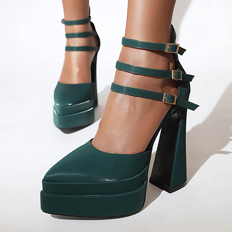 Ladies Double Waterproof Platform High Heels Pumps For Women Luxury Designer Sexy Pointed Toe Summer Party Chunky Shoes